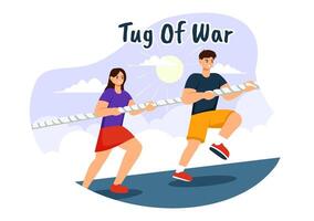 Tug of War Illustration with People Pulling Opposite Ends of a Rope in a Business Competition or Other in Flat Style Cartoon Background vector