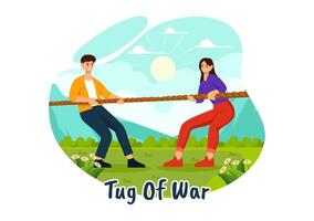 Tug of War Illustration with People Pulling Opposite Ends of a Rope in a Business Competition or Other in Flat Style Cartoon Background vector