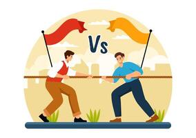 Tug of War Illustration with People Pulling Opposite Ends of a Rope in a Business Competition or Other in Flat Style Cartoon Background vector