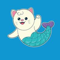 the mermaid cat waved her hand in a friendly manner. suitable for stickers and others vector