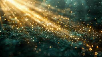 Abstract Green And Gold Background With Light Rays photo