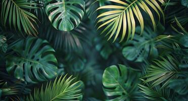 Lush Green Tropical Leaves With Blurred Background photo