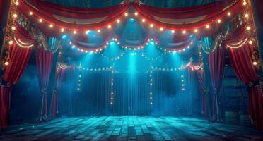 Empty Circus Tent At Night With Lights photo