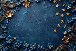 Abstract Blue And Gold Textured Background With Metallic Finish photo