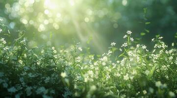 White Wildflowers Blooming in a Meadow on a Sunny Day photo
