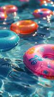 Colorful Inflatable Rings Floating in a Pool on a Sunny Day photo