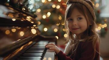 Young Girl Playing Piano During Christmas photo