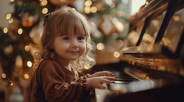 Young Girl Playing Piano During Christmas photo