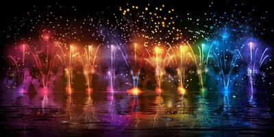 Colorful Fireworks Display Reflecting on Water at Night photo