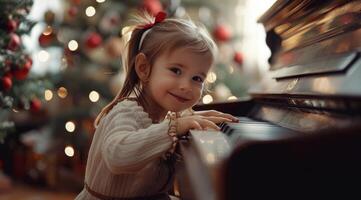 Young Girl Playing Piano During Christmas photo