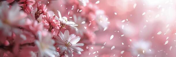 White Daisies and Falling Petals in a Field of Pink Flowers photo