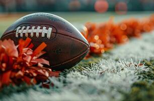 Brown Football On Blue Turf At A Football Field On A Sunny Day photo