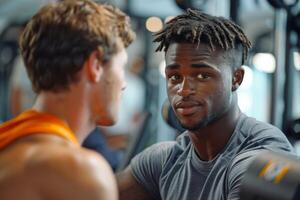 Black Man With Dreadlocks Looking At Camera in a Gym photo
