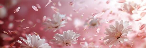 White Daisies Falling Against a Pink Background photo