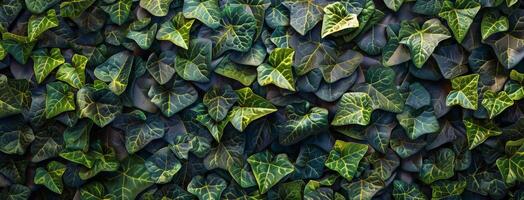 A Dense Patch of Green Ivy Leaves Growing on a Wall photo