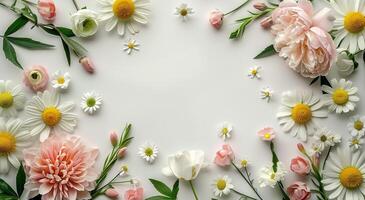 White And Pink Flowers Arranged On A White Surface photo