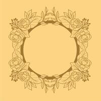 Hand Drawn Line art simple floral circle border frame on yellow green background vector