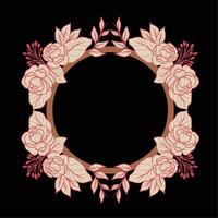 Hand Drawn Floral frame border with red line art and black background vector