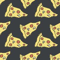 Seamless pizza pattern. Doodle pizza background. Hand drawn illustration with pizza icons. Fast food pattern vector