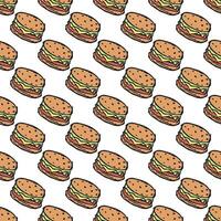 Seamless burger pattern. Drawn hamburger background. Doodle hand drawn hamburger illustration vector