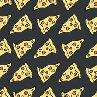 Seamless pizza pattern. Doodle pizza background. Hand drawn illustration with pizza icons. Fast food pattern vector