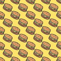 Seamless burger pattern. Drawn hamburger background. Doodle hand drawn hamburger illustration vector