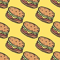 Seamless burger pattern. Drawn hamburger background. Doodle hand drawn hamburger illustration vector