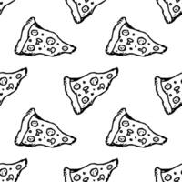 Seamless pizza pattern. Doodle pizza background. Hand drawn illustration with pizza icons. Fast food pattern vector