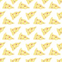 Seamless pizza pattern. Doodle pizza background. Hand drawn illustration with pizza icons. Fast food pattern vector