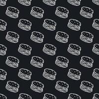 Seamless burger pattern. Drawn hamburger background. Doodle hand drawn hamburger illustration vector