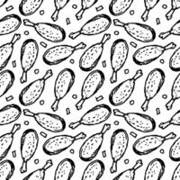 Seamless pattern with chicken legs. meat background. Doodle chicken legs icons. Seamless meat pattern vector