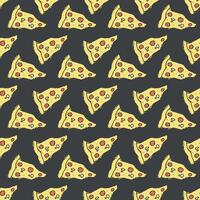 Seamless pizza pattern. Doodle pizza background. Hand drawn illustration with pizza icons. Fast food pattern vector