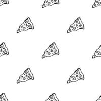 Seamless pizza pattern. Doodle pizza background. Hand drawn illustration with pizza icons. Fast food pattern vector