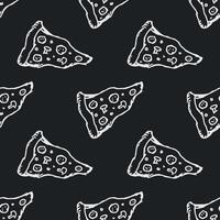 Seamless pizza pattern. Doodle pizza background. Hand drawn illustration with pizza icons. Fast food pattern vector