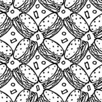 Seamless burger pattern. Drawn hamburger background. Doodle hand drawn hamburger illustration vector