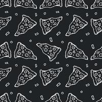 Seamless pizza pattern. Doodle pizza background. Hand drawn illustration with pizza icons. Fast food pattern vector