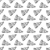Seamless pizza pattern. Doodle pizza background. Hand drawn illustration with pizza icons. Fast food pattern vector