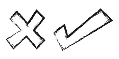 Doodle check mark and cross mark icon set. Tick symbol. checklist signs vector