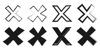 Hand drawn cross mark. doodle set of wrong sign or false mark vector