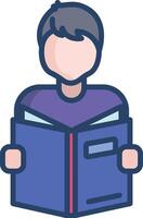 School Boy Reading linear color illustration vector