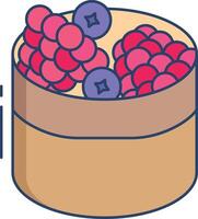 berries bowl linear color illustration vector