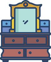 dressing table retro linear color illustration vector