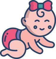 Baby crawling linear color illustration vector