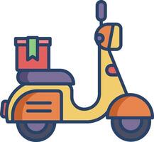 retro moped linear color illustration vector