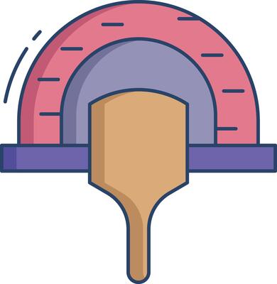 wood firing pizza linear color illustration