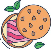 beef bun linear color illustration vector