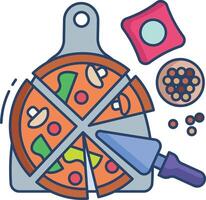 pizza serving linear color illustration vector