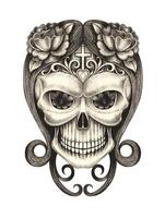 Sugar skull day of the dead design by hand drawing on paper and make graphic . vector