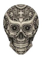 Sugar skull day of the dead design by hand drawing on paper and make graphic . vector
