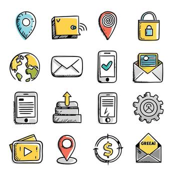 contacto nosotros icono conjunto colección para sitios web y móvil aplicaciones vector